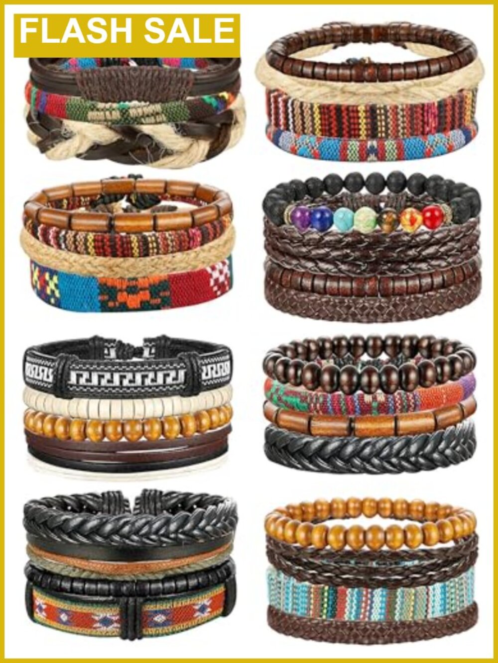 Braided Leather Beaded Bracelet Set 31 PCS Adjustable Cuff Wristbands